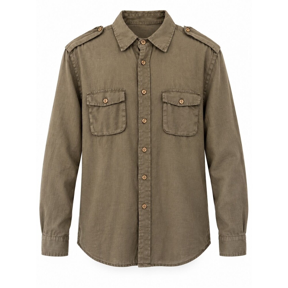 Gap Linen Military Button Up Epaulette Shirt Sz M Olive Green Safari Utilitarian